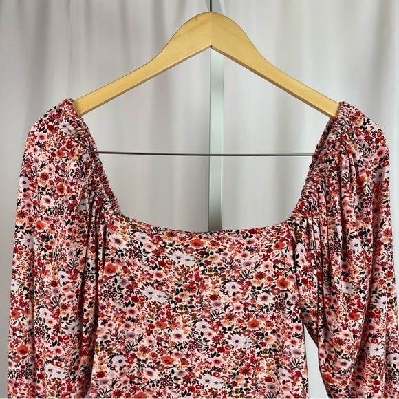 Handmade Large Floral Square Neck Puff Sleeve Retro Boho Cottagecore Crop Top - Picture 4 of 7